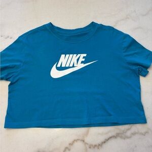 Nike Teal-Blue Cropped Logo Tee